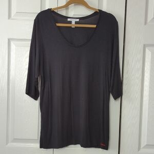 ~PEACE LOVE WORLD~ SOLID BLACK ELBOW SLEEVE TUNIC TOP-L